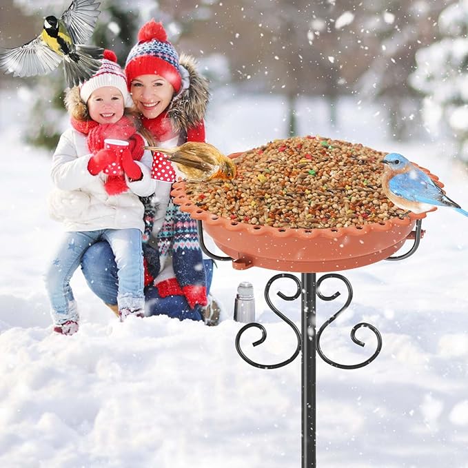 Bird Bath for Outside,Outdoor 12" Birdbath Detachable Water Bowl,Vintage Freestanding Bird Baths Bird Feeder for Outdoors Garden Patio Yard Lawn Decor (Brown)