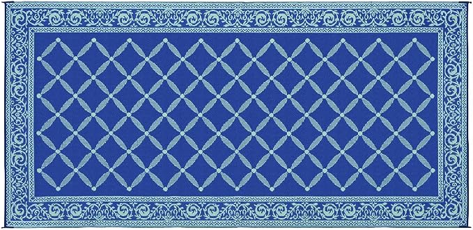 Stylish Camping 119183 9-feet by 18-feet Reversible Mat, Plastic Straw Rug, Large Floor Mat for Outdoors, RV, Patio, Backyard, Picnic, Beach, Camping (Blue/Light-Green)