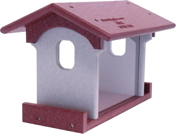 Bluebird Feeder - Poly Lumber - Hanging Blue Bird Feeder for Mealworms (Cherry Wood and Light Gray)