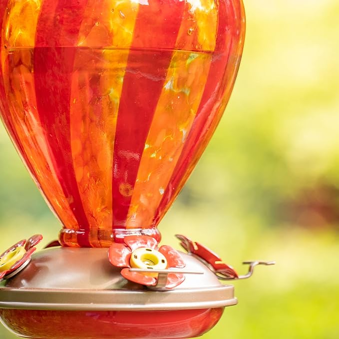 Hummingbird Feeder, 34OZ Hand Blown Glass Hummingbird Feeders for Outdoors Hanging, 4 Feeding Perch with Ant Moat Hook, Garden Yard Decor Gifts for Women Mom (Hot Air Balloon) | LaElvish Garden Hummingbird Feeder, 34OZ Hand Blown Glass Hummingbird Feed...