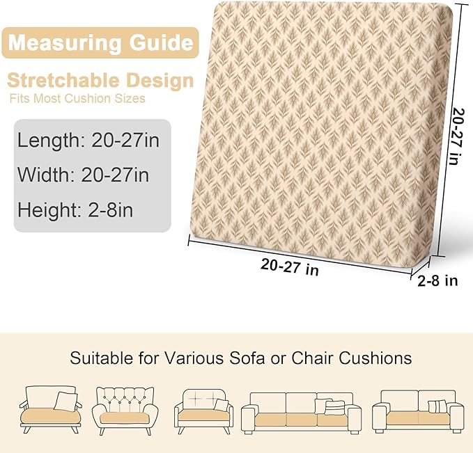 pickyNproud 8Pcs Patio Cushion Covers Stretch Outdoor Couch Cushions Slipcovers Replacement Washable Furniture Protector with Elastic Bottom Sofa Chair Seat Cover, Brown Leaf