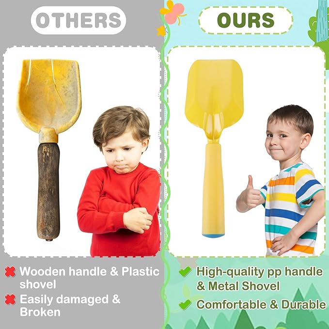 Biubee Kids Gardening Tools Set - Sturdy Watering Can Toy Set with Metal Shovel Hand Rake Kids Gloves, Toddler Gardening Kit Garden Toys for Outdoor Beach Sand Toy Gift, Green