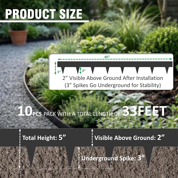 33ft. Galvanized Steel Landscape Edging (10-Pack) – 40" Metal Edging for Landscaping with 11 Stakes, Hammer-in Metal Landscaping Edging for Yard Pathway & Flower Beds – Lawn Edge for Garden Design