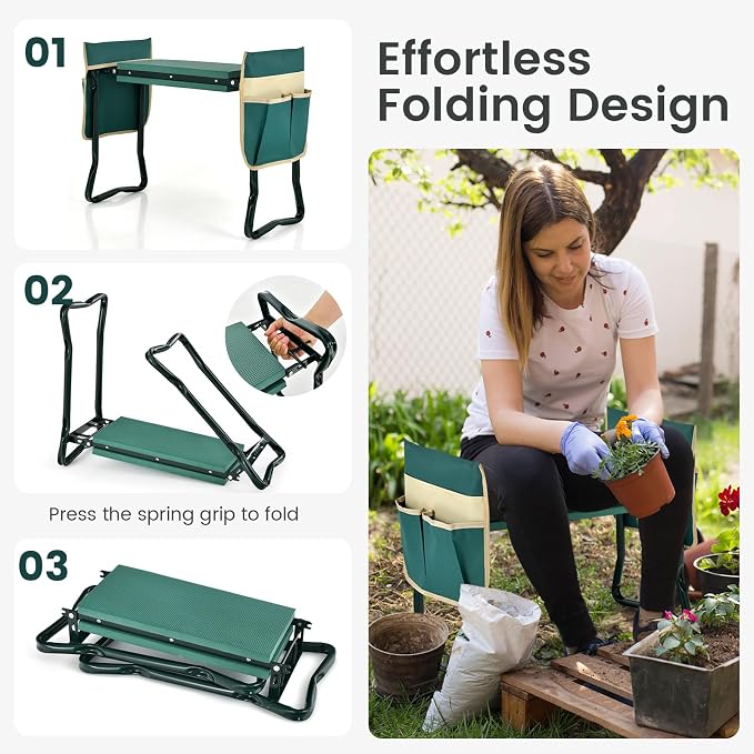 Garden Kneeler and Seat, Folding Heavy-Duty Garden Stool with Removable Tool Bags, Portable Gardening Bench for Gardening, Fishing, Seniors, Women, Men