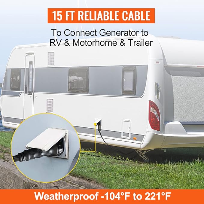 VEVOR 15FT 50 Amp Generator Extension Cord for RV Camper Home Backup, STW 6/3+8/1 AWG Pure Copper Generator Power Cord, NEMA 14-50P to SS2-50R & CS6364 Twist Lock, 125/250V 12500W, ETL Listed