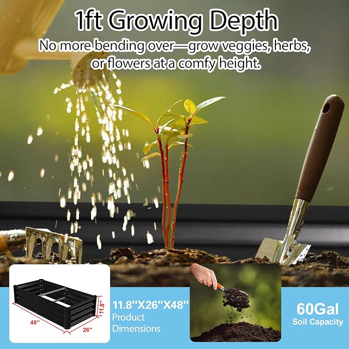Raised Garden Bed 2 Pack 6x3x1FT, Premium Galvanized Raised Garden Bed, Large Raised Garden Beds Outdoor for Deep-Rooted Vegetables, Flowers, Green and Herbs, Black