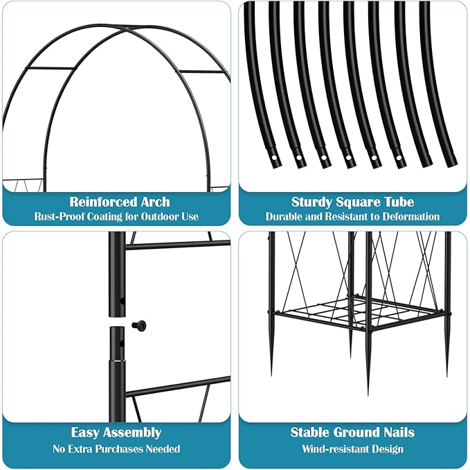 Heavy Duty Garden Arch Trellis for Climbing Plants Outdoor, Metal Garden Arbors Archway Arched Trellis with Planter Boxes, Wedding Arches for Ceremony Arch Backdrop Stands for Party Decorations, Black