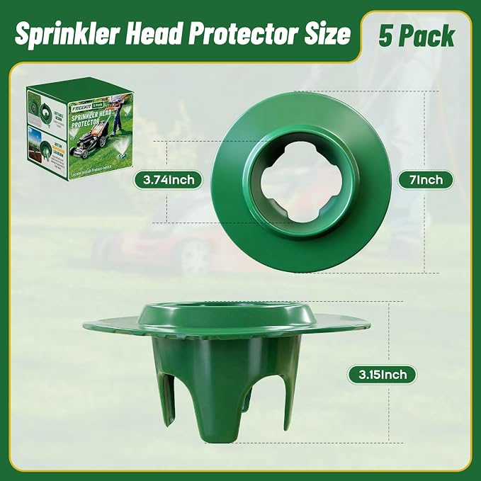 FREEKIT® 5Pack Sprinkler Head Protectors-Cuttable, Donut-Style Lawn Sprinkler Guard, ABS Plash Guard, Prevent Damage from Mower&Trimmer. Bottom Groove Pipe&Wires can Pass Through. 4 Legs Easy Position