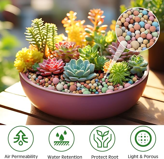Beeveer 5.5 LBS Leca Clay Pebbles for Plants, Expanded Clay Balls Multi Color, Lightweight Hydroponics Growing Media for Succulents Orchids Aquaponics Drainage Potting Mix Decoration(3-10 mm)