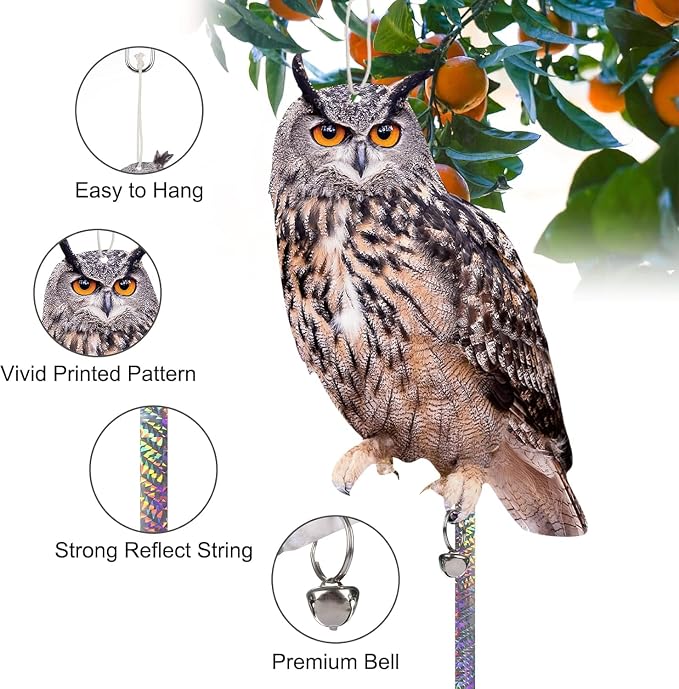 5 Pack Hanging Outdoors Reflective Scarer Away Owl Device to Keep Animals Pigeon Woodpecker Away from Patio Garden