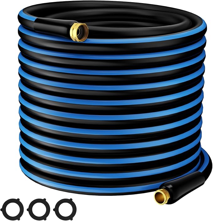 Besiter Heavy Duty Garden Hose 5/8" 75FT: Flexible Rubber Water Hose - Leakproof Hose Male to Female Fittings - Durable Hose for Yard, Lawn, Car Wash, Outdoor, Watering, Dark Blue