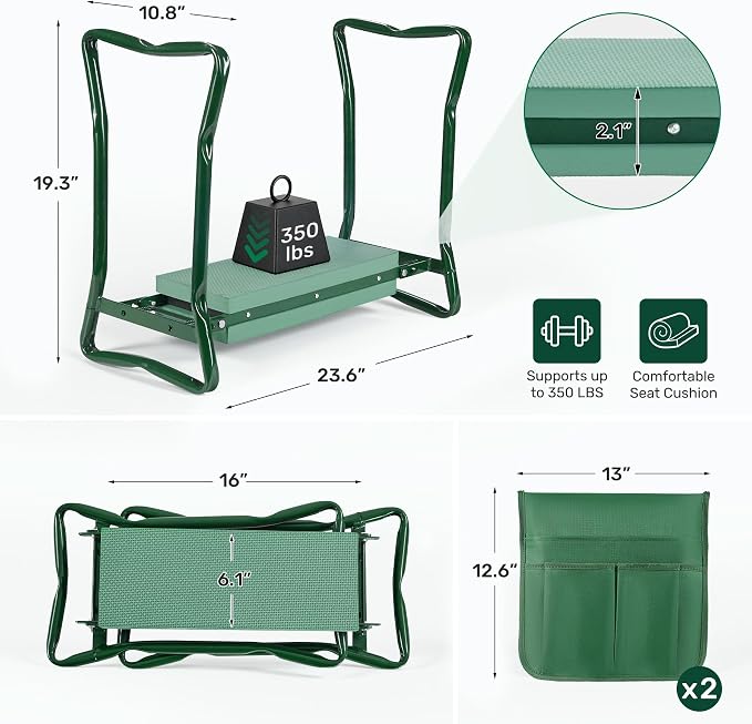 Garden Kneeler and Seat, 2-in-1 Gardening Kneeling Bench, Foldable Heavy Duty Garden Stool with Cushioned Pad, Gardening Gifts for Seniors Women -1PCS