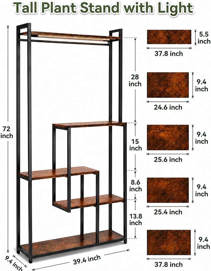 Large Plant Stand with Grow Lights 72", 5 Tier Plant Shelf with 3 Full Spectrum LED Strips & Timer, Heavy Duty Metal Plant Rack for Multiple Pot, Display Shelf for Living Room, Bedroom, Home Decor