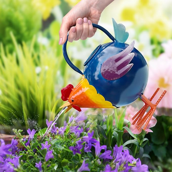 Metal Rooster Watering Can,Cute Watering Can for Indoor/Outdoor Plants | Durable Water Tool with Sturdy Handle, 0.5 Gallon Water Pot for Garden Decor