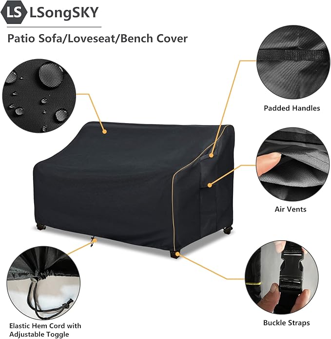 Patio 3-Seater Sofa Cover,Outdoor Couch Cover Fits up to 85W x 38D x 35H Inches,100% Waterproof Heavy Duty Patio Furniture Covers,Black