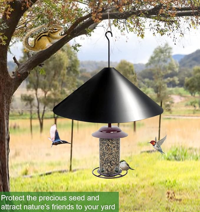 19 Inch PP Squirrel Proof Baffle for Protecting Outside Pole Bird Feeders and Bird Houses, Hang Mount Raccoon and Squirrel Guard Stopper for Shepherd Hooks - Black, 2 Pack