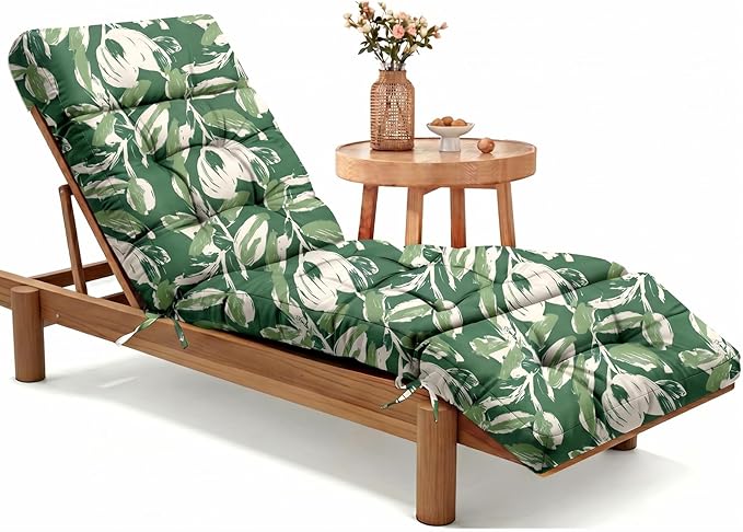 MAGIC ELEPHANT Chaise Lounge Cushion Outdoor, Memory Foam Patio Lounge Chair Cushion with Ties for Outdoor Furniture, 74 x 22 x 4 Inch (Forest Green Tulip)