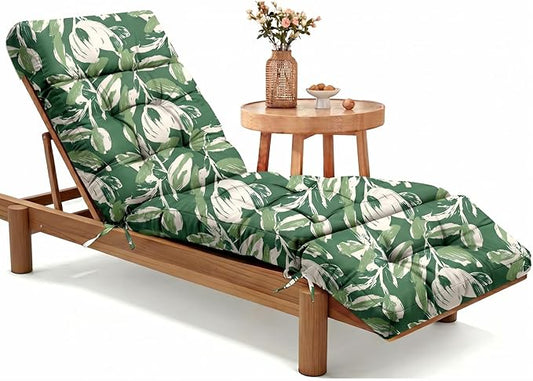 MAGIC ELEPHANT Chaise Lounge Cushion Outdoor, Memory Foam Patio Lounge Chair Cushion with Ties for Outdoor Furniture, 74 x 22 x 4 Inch (Forest Green Tulip)