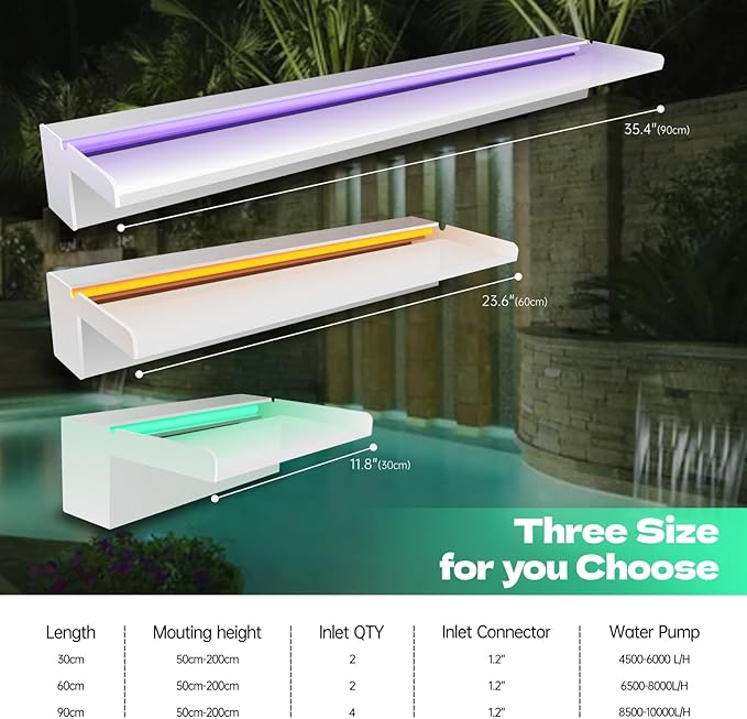 Pamopamo Pond Waterfall Spillway, APP Control Multi-Color LED Light Outdoor Pool Fountain, Acrylic Water Spillway Koi Fountains Kit for Garden Patio Swimming Pool Decoration - 11.8"x7.8"x3.9"