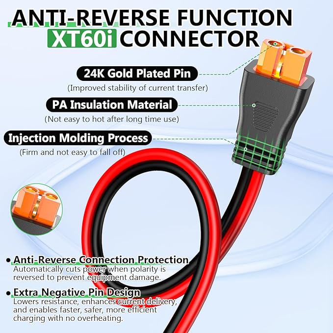 Vansdon Solar to XT60i Extension Cable 10AWG 3FT XT60i Female to Male Connector for RV Foldable Solar Panel, Portable Power Station, Solar Generator
