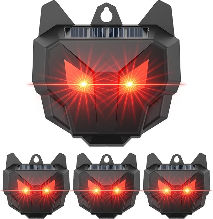 4 Pack Solar Nocturnal Animal Repeller with Dual Red LED Lights, Humane Coyote Deterrent for Fox Raccoon Skunk Deer, Waterproof Predator Lights for Chicken Coop, Farm & Garden (4, Black)