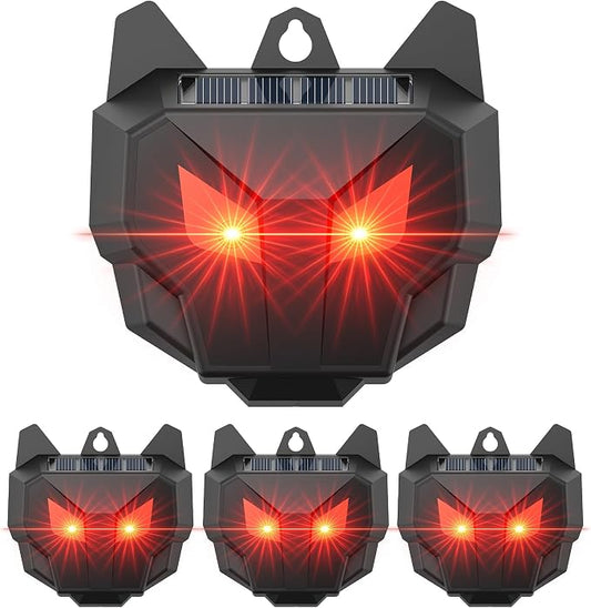 4 Pack Solar Nocturnal Animal Repeller with Dual Red LED Lights, Humane Coyote Deterrent for Fox Raccoon Skunk Deer, Waterproof Predator Lights for Chicken Coop, Farm & Garden (4, Black)