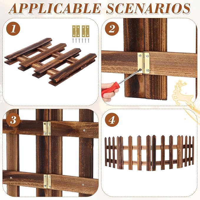 DOITOOL Wooden Picket Fence Garden Border, Decorative Garden Fence Animal Barrier Landscape Fencing Border for Dogs, Flower Bed, Yard and Patio Outdoor Decor (Total Length: 120cm, Height: 30cm)