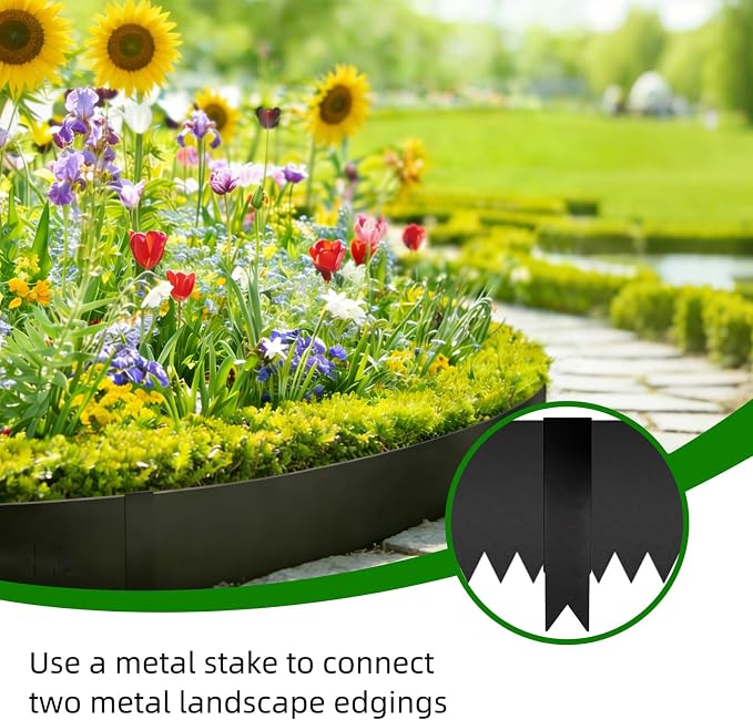 12 Pack Galvanized Steel Landscape Lawn Edging, 40" X 8" Metal Landscape Edging Border with 12 Clips, Metal Garden Edging Border, Metal Edging for Landscaping, Garden, Yard, Pathway(40Ft Total)