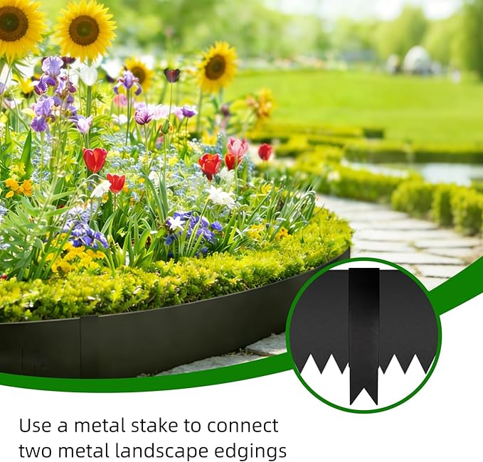 12 Pack Galvanized Steel Landscape Lawn Edging, 40" X 6" Metal Landscape Edging Border with 12 Clips, Metal Garden Edging Border, Metal Edging for Landscaping, Garden, Yard, Pathway(40Ft Total)