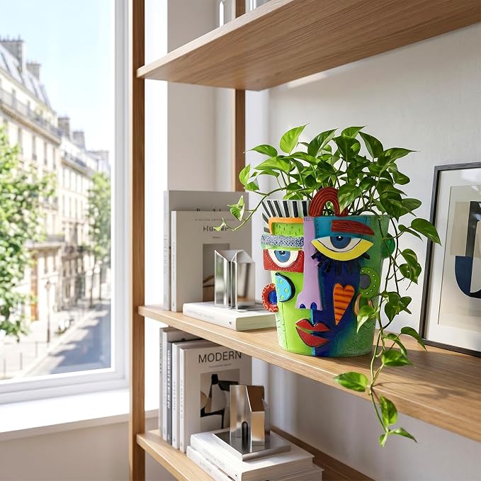 Mrlikale Abstract Face Planter Pots with Drainage Hole for Indoor Plants | 4.7 Inch Hand-Painted Funny Face Flower Pot for Succulents, Shelves, Desks, and Modern Home Decor