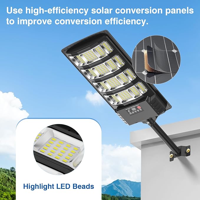 Solar Street Lights Outdoor Waterproof ,28000LM 6500K 320° Angle Flood light,5730 LED Solar Parking Light with Motion Sensor and Remote Control for Outdoor, Streets, Courtyards,Parking Garages,-4Pack