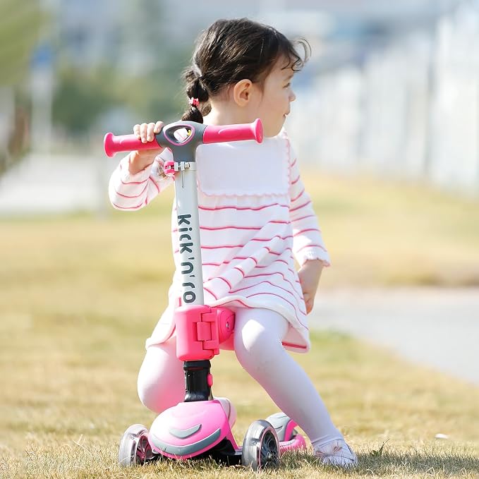 Kicknroll 3-Wheel Scooter for Kids Ages 3-12 with Light-Up Wheels, Folding Design, Adjustable Height, Extra Wide Deck (110 lbs Max)