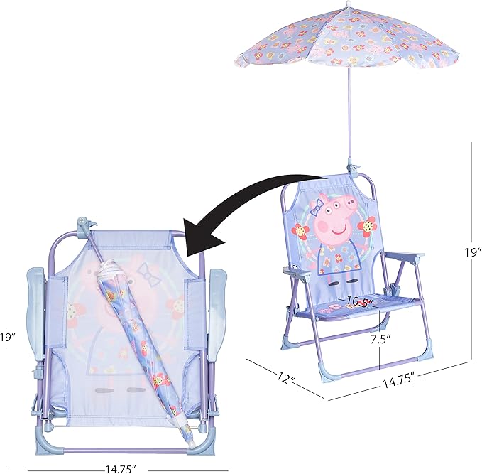 Idea Nuova Kids Outdoor Beach Chair with Umbrella, Peppa Pig, NK570426