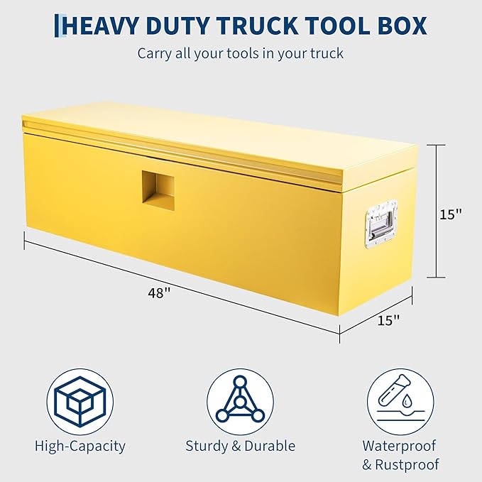 Heavy Duty Steel Truck Toolbox – 76x38x38cm – Gas Shock Lid – t-Handle Lock – Weatherproof Rubber Seal – Secure Underbody Storage Chest – Fits Pickup, Truck Bed, RV, Trailer