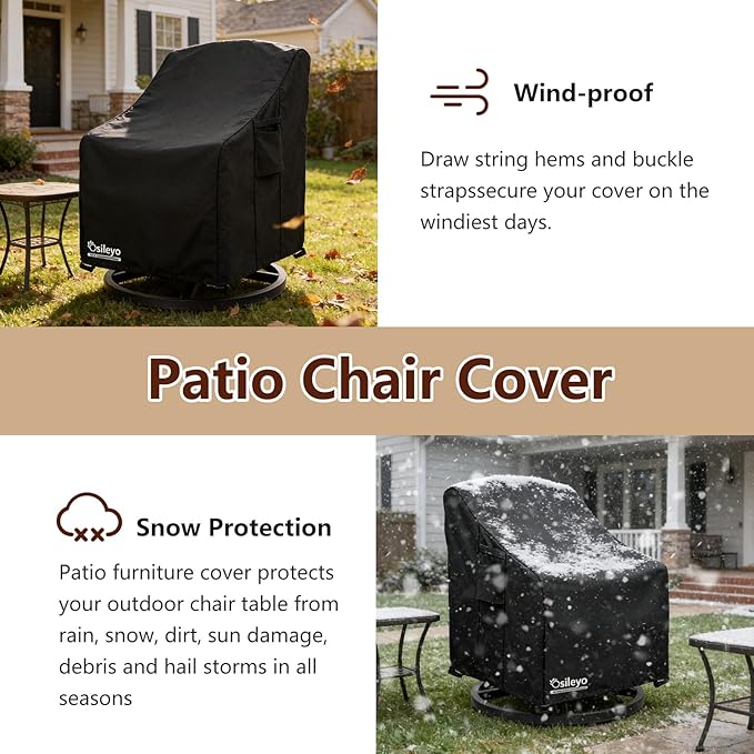 Patio Chair Covers 2 Pack,Swivel Lounge Chair Cover,Waterproof Heavy Duty Patio Furniture Covers for Outdoor Swivel Lounge Chair(30 W x 34 D x 38.5 H inches) Black