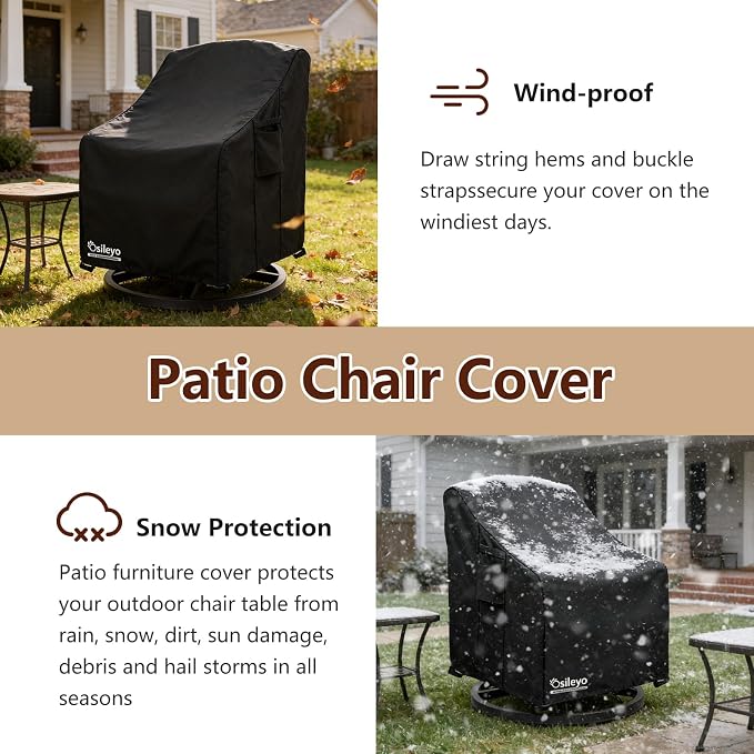 Patio Chair Covers 2 Pack,Swivel Lounge Chair Cover,Waterproof Heavy Duty Patio Furniture Covers for Outdoor Swivel Lounge Chair(33 W x 35 D x 38.5 H inches) Black
