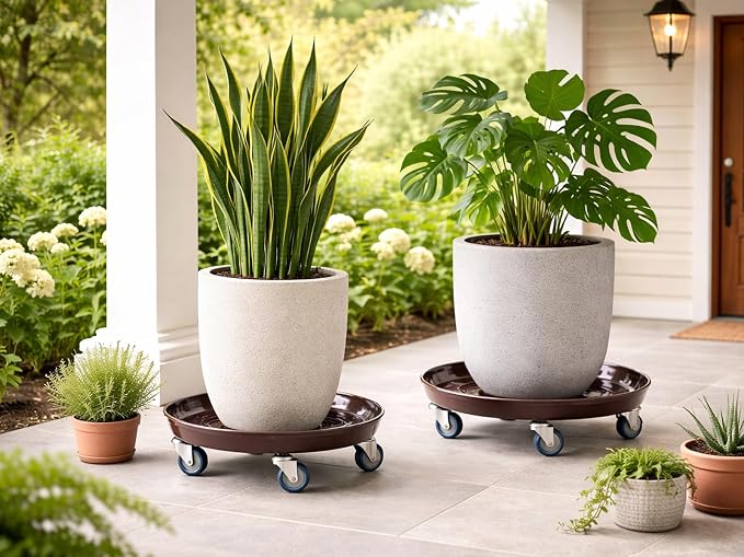 Planterhoma 3 Packs 20" Metal Plant Caddy with Wheels Extra-Large Rolling Plant Stand Heavy-Duty Plant Dolly with Casters Indoor Outdoor Wheeled Flower Pot Mover Rollers Garden Cart Trolley, Copper