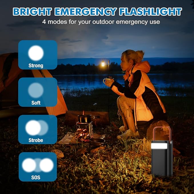 PGYOB Portable Power Station 166Wh, 22.5W Fast Charging Power Bank with Built-in Cables for iPhone/Android/MacBook, 45000mAh Battery Solar Generator with LED Light for Camping & RV, Home, Travel
