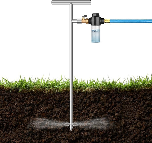 Deep Root Watering Tool for Trees & Plants, Tree Watering Spike, Stainless Steel Root Feeder with Fertilizer Bottle for Tree Watering Irrigation System with Brass Valve, T-Handle