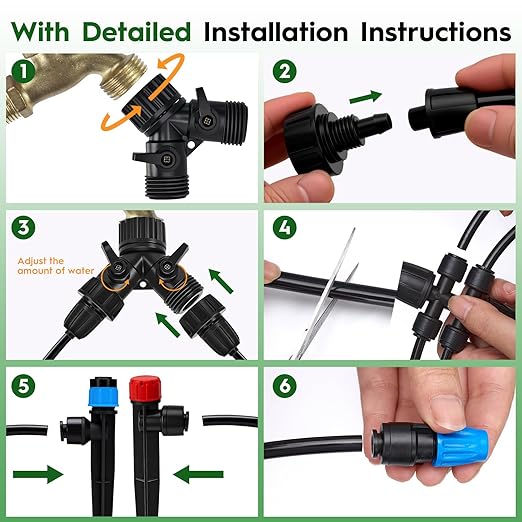 200FT Quick-Connect Drip Irrigation System, Automatic Irrigation Kit with 2/5" & 1/4" Tubing and Adjustable Drip Emitters, Garden Watering System for Lawn, Flower Bed, Greenhouse