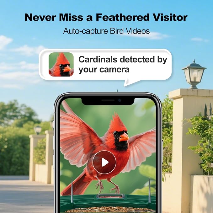 Bird Feeder with Camera,AI Identify Birds Species,FHD WiFi Outdoor Smart Bird Feeder Camera with Solar Powered,Real-Time Notice,Auto Record,IP65 Weatherproof Birds House with Cam,Ideal Gift for Family