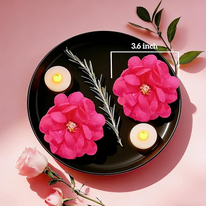 24 Pack Flameless Led Floating Candles and Floating Artificial Flower Battery Operated Waterproof Tea Lights for Cylinder Vases Centerpieces at Wedding, Party, Pool Decor Rosered