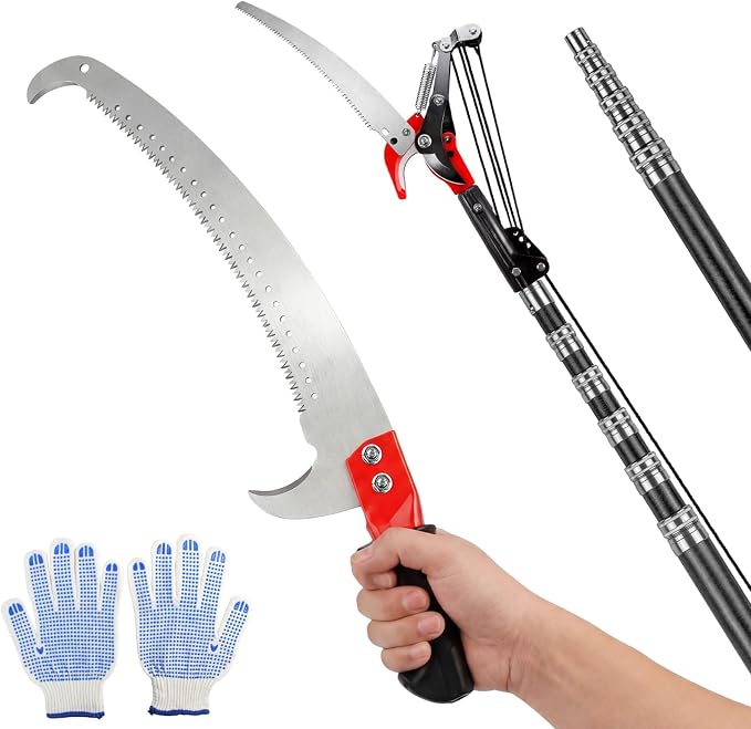 Pole Saws for Tree Trimming, 20FT Telescoping Pole Tree Saw Lightweight, Manual Tree Pruner Extendable & Tree Trimmer Long Handle Pruner with Fiberglass Pole, Pruning Saw for Cutting High Branches
