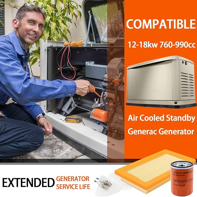 6484 Maintenance Kit Fit for Generac 12-18kW Standby Generators 760-990cc Engine Scheduled Maintenance Kit Include 0J8478S Air Filter, 070185E Oil Filter