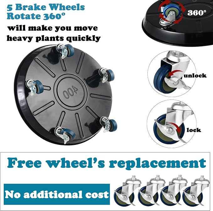 Planterhoma 3 Packs 16" Metal Plant Caddy with Wheels Extra-Large Rolling Plant Stand Heavy-Duty Plant Dolly with Casters Indoor Outdoor Wheeled Flower Pot Mover Rollers Garden Cart Trolley, Black