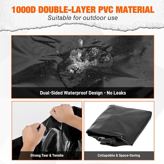 Yesker Portable Water Storage Bladder 63 Gallon – Heavy-Duty 1000D PVC Foldable Water Bladder Tank with 3/4" PVC Spigot for Garden, Camping & Emergency Use, Black