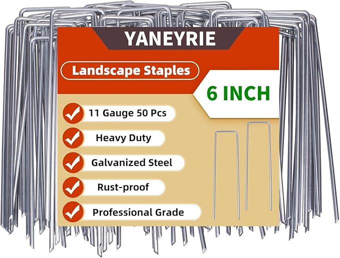 Landscape Staples Galvanized U-Shaped Garden Stakes, 6 Inch 50 Pcs Garden Staples, Yard Stakes, Stakes for Inflatables, Irrigation Tubing, Holding Fence, Tarpaulin (50, 6 INCH)