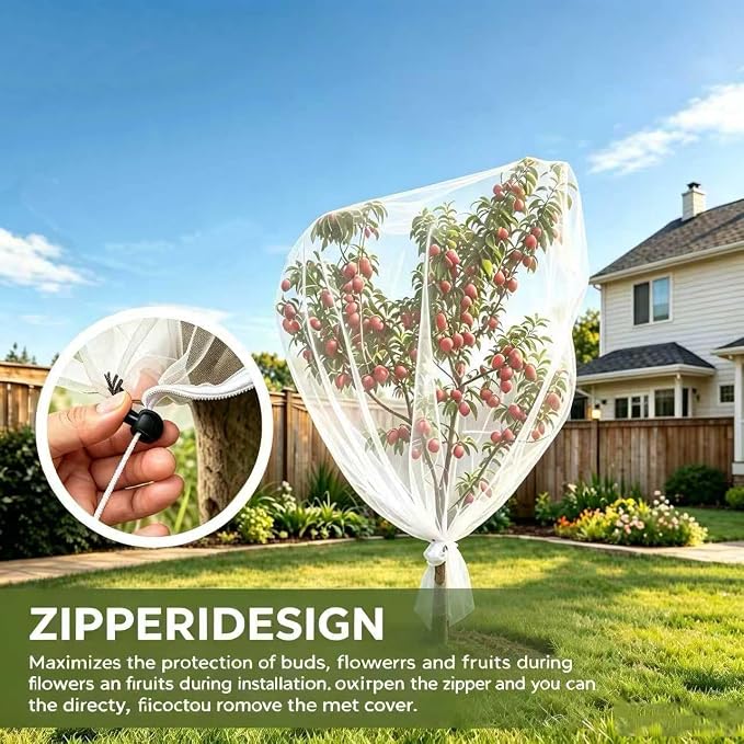 2-Pack 13x10FT Fruit Tree Netting BagsFruit Tree Netting with Zipper and Drawstring, Heavy Duty Bird Netting for Fruit Trees，Reusable Mesh Covers， Prevent Cicadas Bird Squirrel