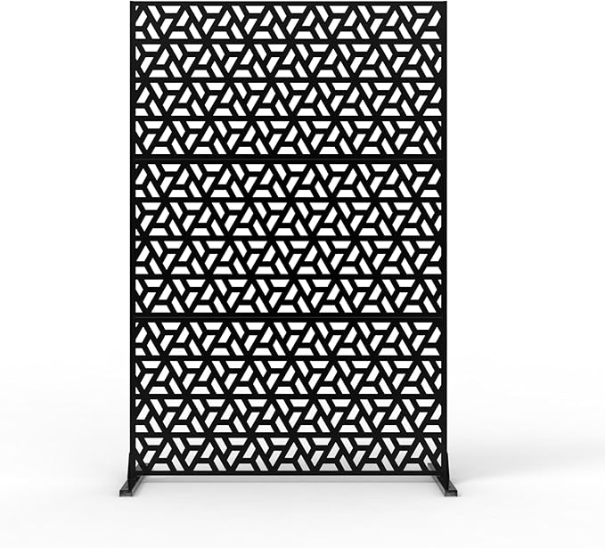 Metal Privacy Screen,72" h x 47" w 3-Panel Freestanding Decorative Fence with Stand for Outdoor Patio, Lawn, Garden, Deck, Balcony