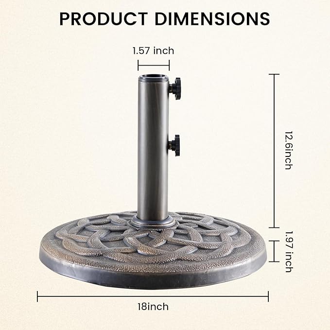 DUMOS Patio Umbrella Base, 30 LBS Heavy Duty Umbrella Stand with 2 Knobs + 2 Adapters, Weather-Resistant Coating Outdoor Table Resin Umbrella Holder for Beach, Pool, Deck, Backyard (Bronze)